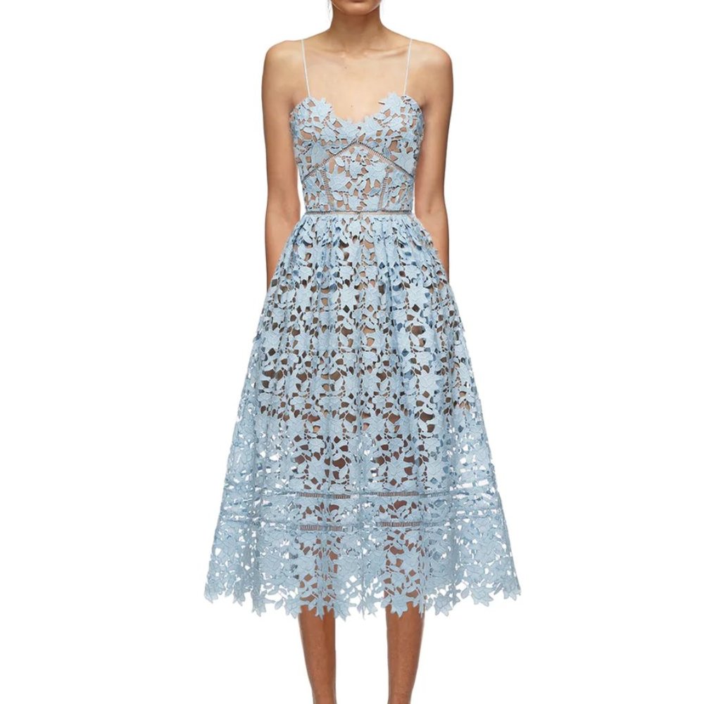 Self-Portrait Azalea Blue Lace Midi Dress Size 6